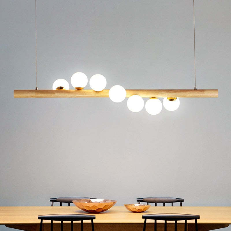 Glazen Hanglamp met Houten Ring Notenbruin Messing Eethoek Woonkamer Slaapkamer Sfeerverlichting Design | Sulvida