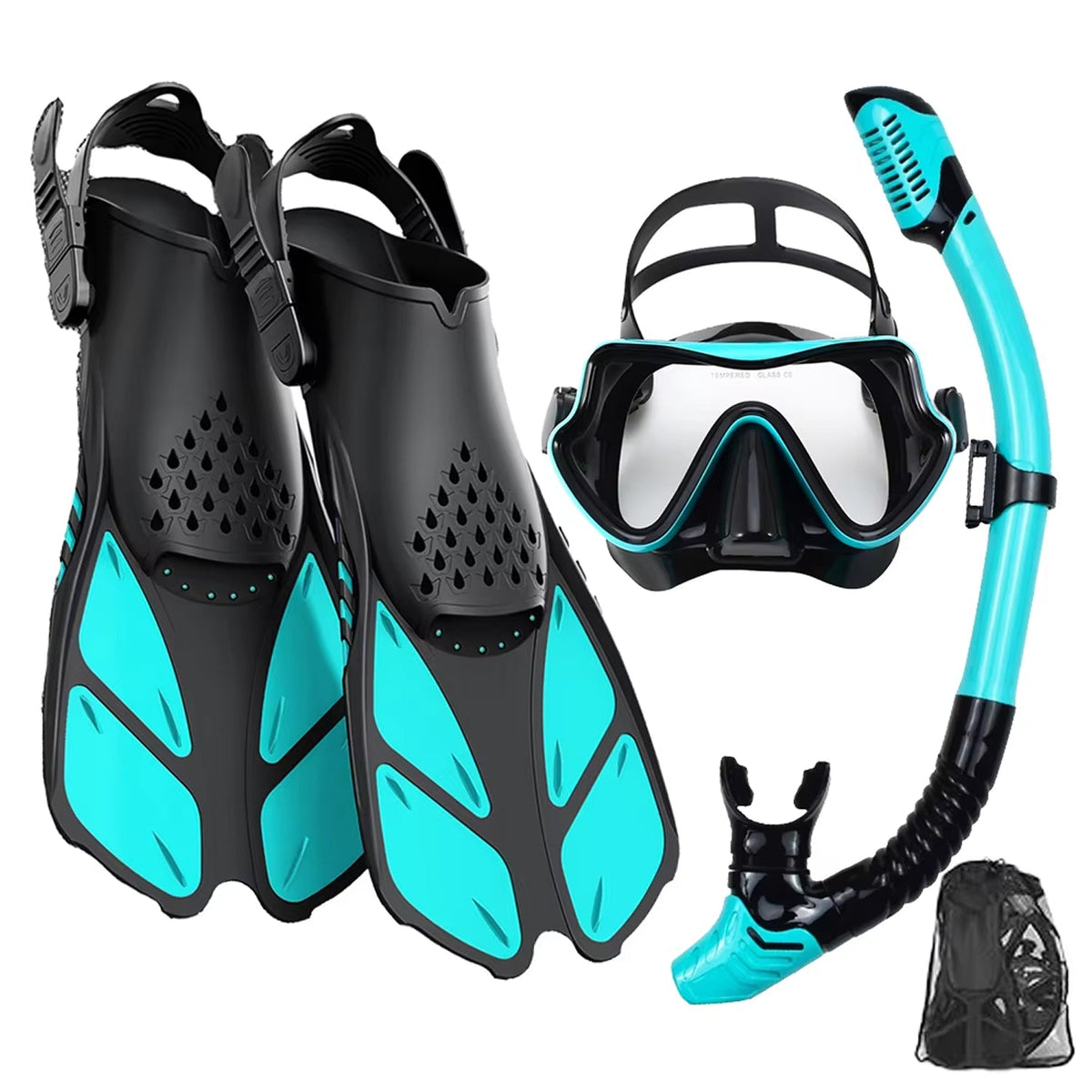 Set de plongée avec tuba, palmes, masque et tuba pour adultes – Vue panoramique et tuba à embout sec – Natation | Sulvida