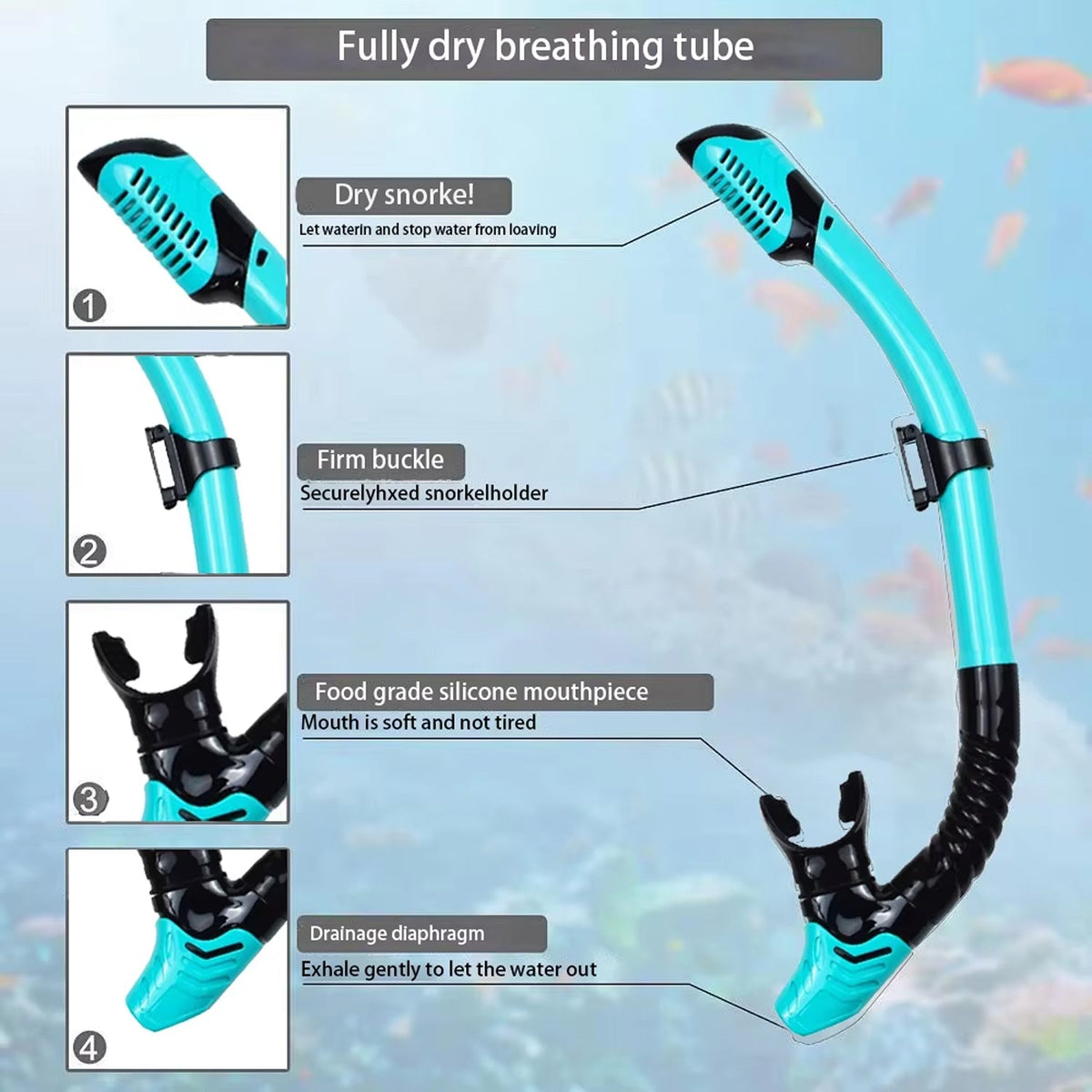 Set de plongée avec tuba, palmes, masque et tuba pour adultes – Vue panoramique et tuba à embout sec – Natation | Sulvida