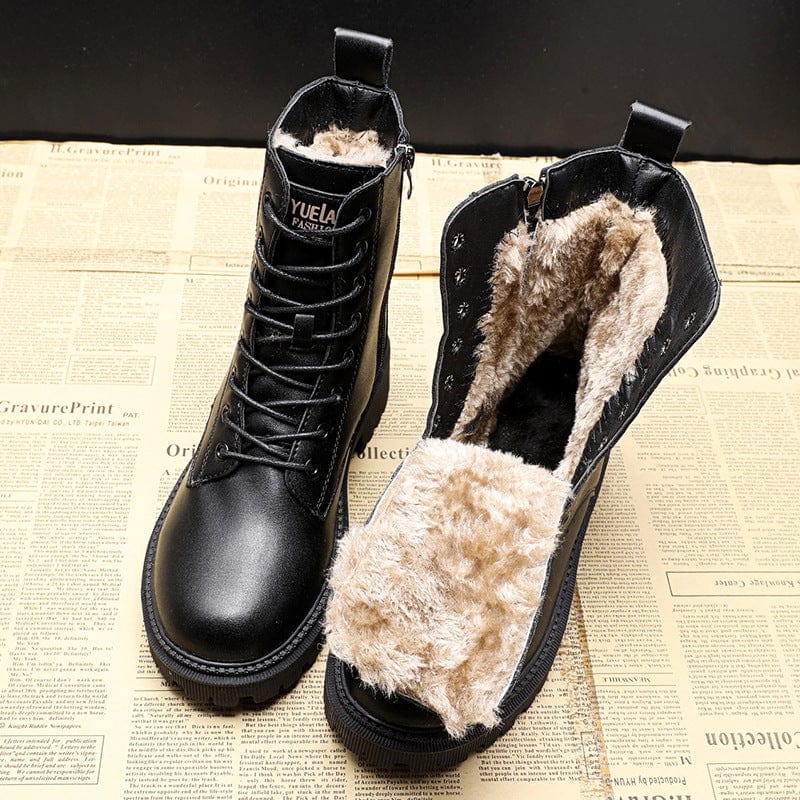 Bottes d’hiver noires, chaudes, imperméables, avec doublure matelassée et fermeture éclair, bottines à lacets pour femmes et hommes, après-ski | Sulvida