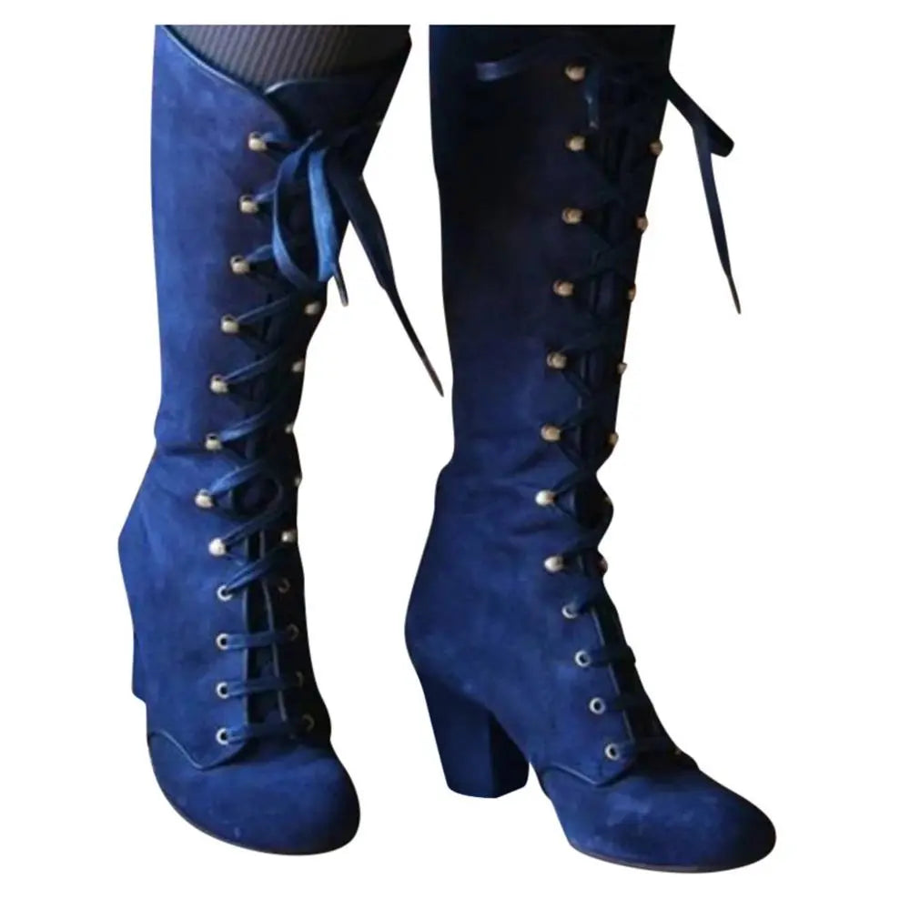 Bottes hautes pour femme noires à bout pointu et talon carré, aspect daim, élégantes et confortables pour l’automne et l’hiver | Sulvida
