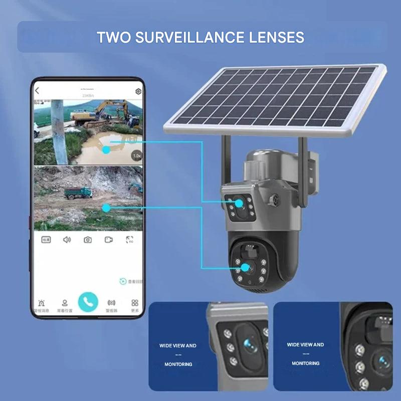 Draadloze 4K Beveiligingscamera op Zonne-energie – Dubbele Lens met 10× Zoom – WiFi of 4G Outdoor Bewaking | Sulvida