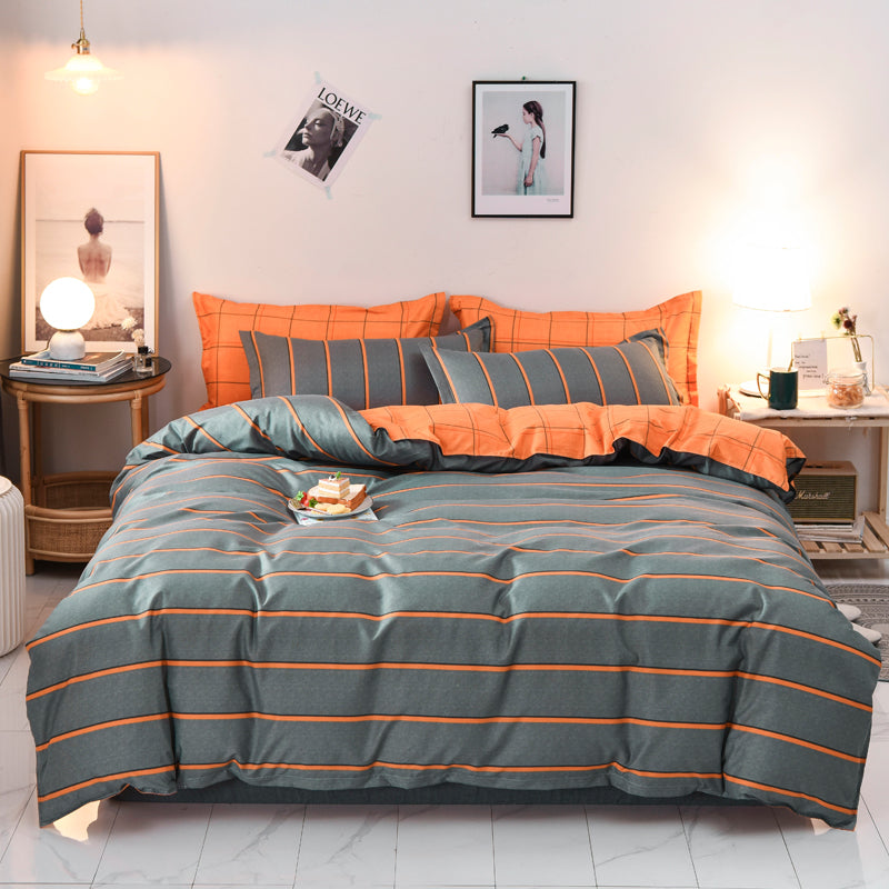 Dekbedovertrek Set Abstract Patroon Blauw Oranje Geometrisch Modern Zigzag Retro Design Stijlvol Slaapkamer | Sulvida