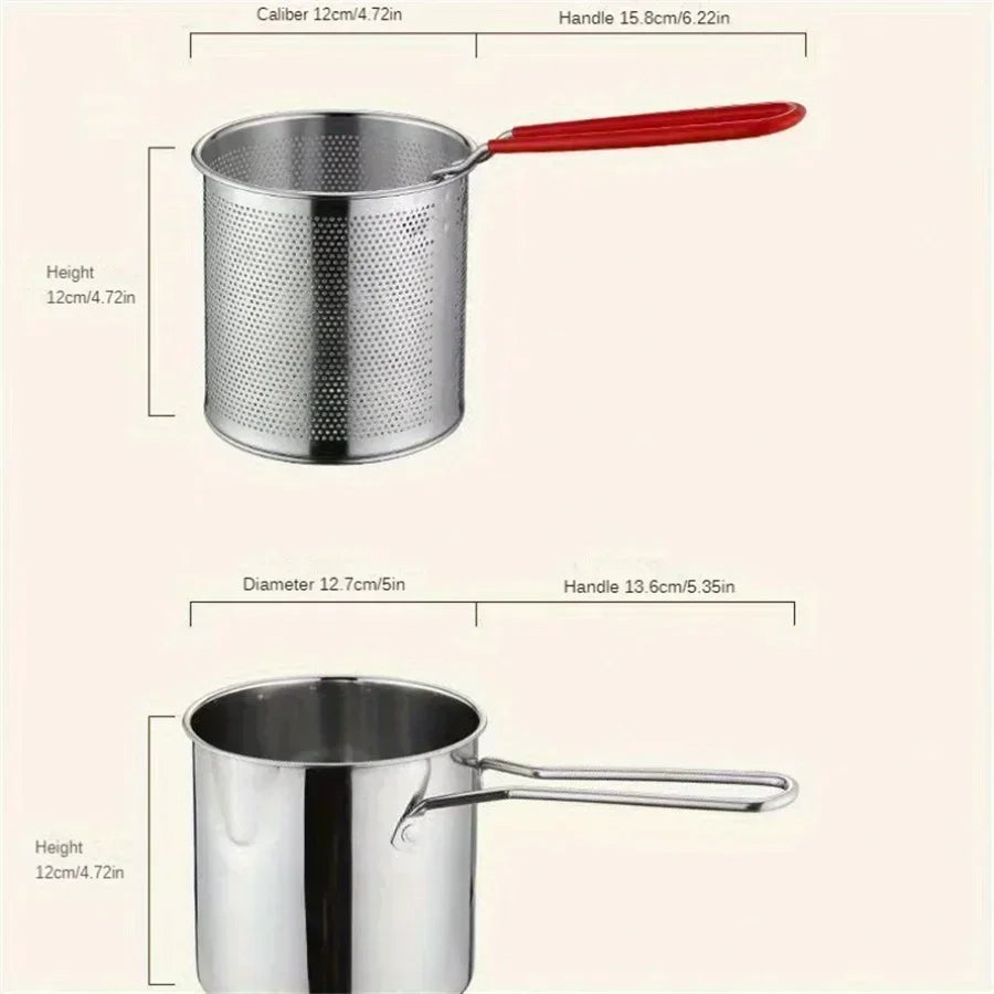Frituurpan met zeef 1200ml RVS - diepe friturepen pan met handgreep - professioneel keukenservies voor frituren | Sulvida