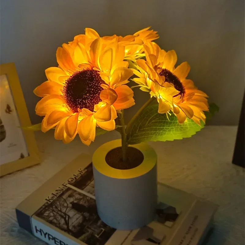 Oplaadbare Zonnebloem Tafellamp LED Draadloos Dimbaar Decoratief Avondverlichting Bloemen Nachtlampje | Sulvida