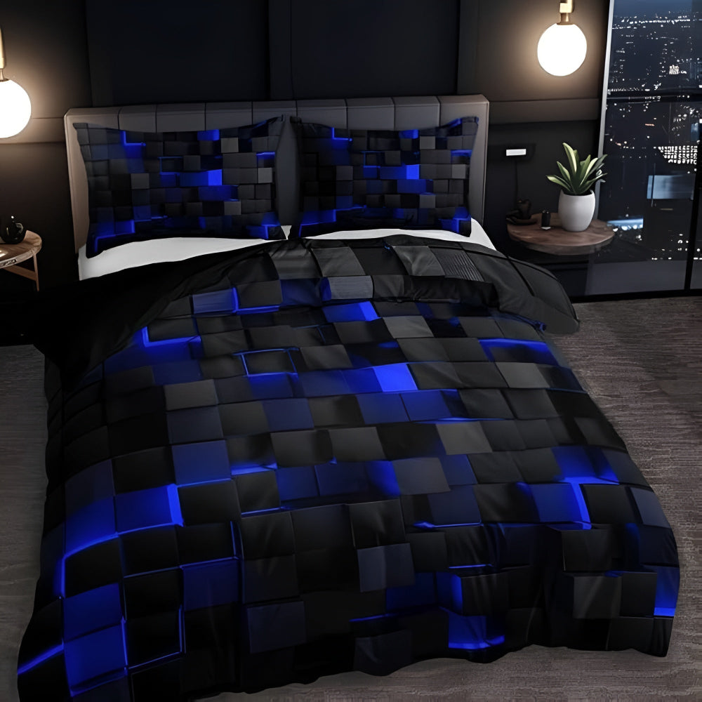 Dekbedovertrek Set Geometrisch Neonpatroon 3-Delig Microvezel Katoen 3D Grid Design All Season Tweepersoons | Sulvida