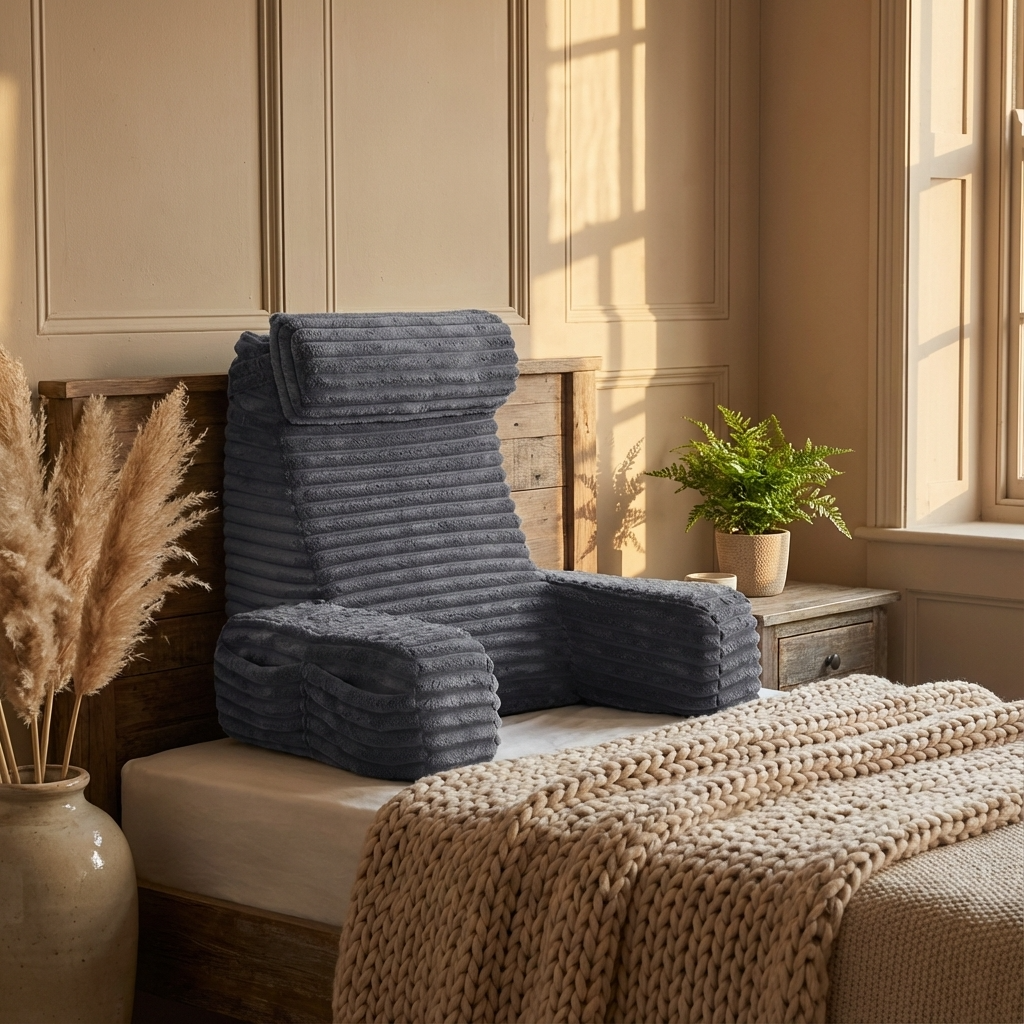 Coussin de dossier avec accoudoirs et appui-tête réglable gris 42x40x48 cm Coussin de lecture pour lit | Sulvida