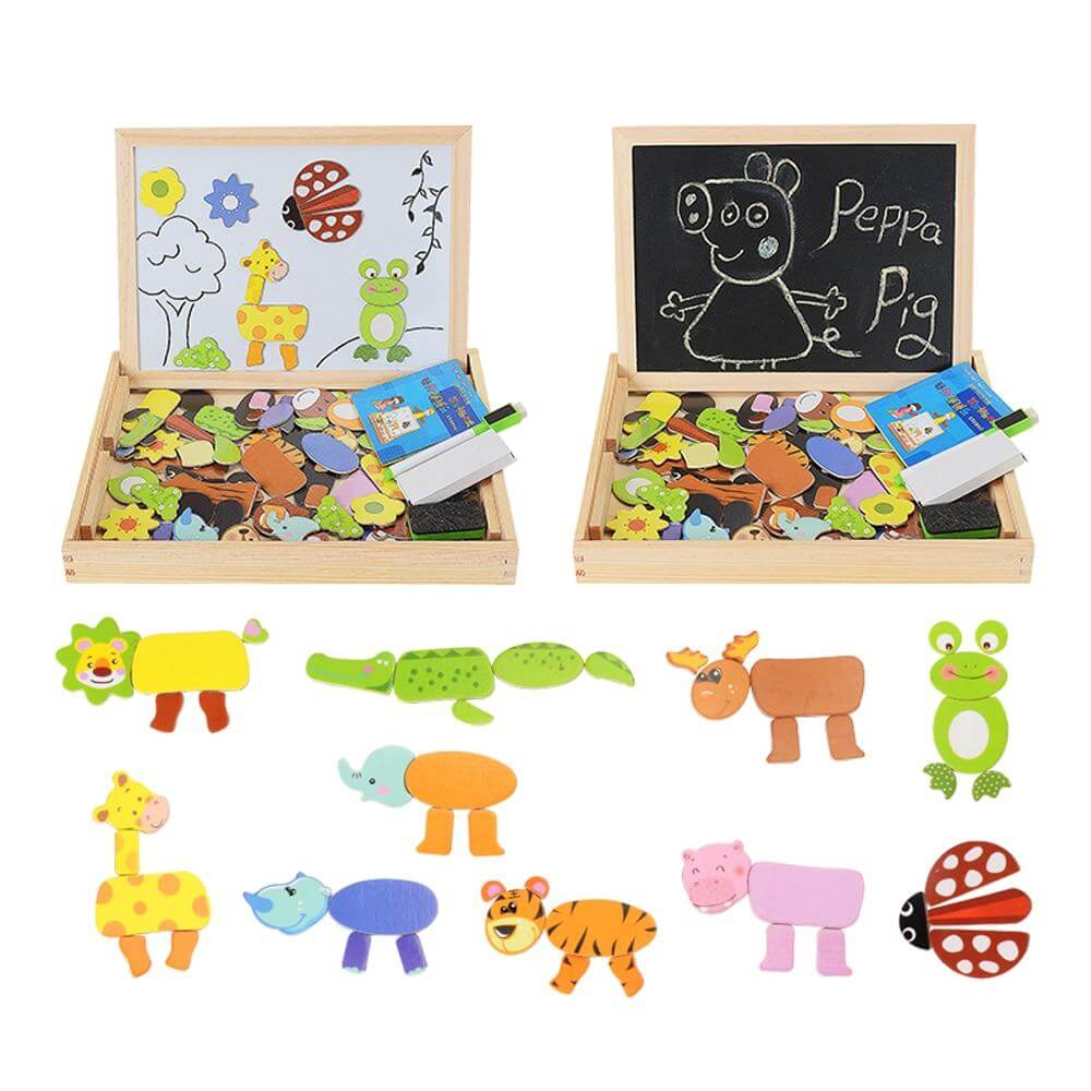 Houten Magnetisch Teken- en Puzzelbord voor Kinderen met Dubbelzijdig Whiteboard en Schoolbord Educatief Speelgoed | Sulvida