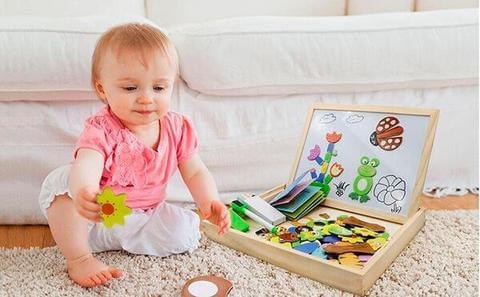 Houten Magnetisch Teken- en Puzzelbord voor Kinderen met Dubbelzijdig Whiteboard en Schoolbord Educatief Speelgoed | Sulvida
