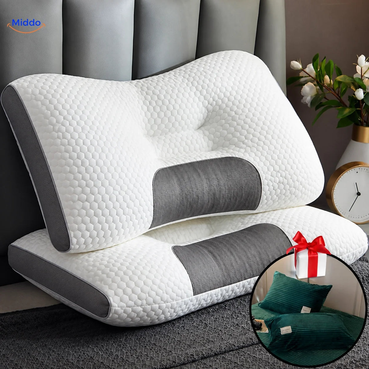 Ergonomisch Neksteunkussen Golfpatroon Honingraat Rug Zijslapers Orthopedisch Memory Foam Slaapkussen | Sulvida