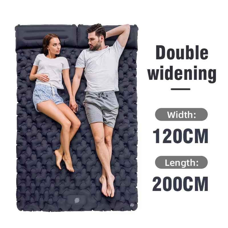 Matelas de camping gonflable pour deux personnes avec pompe intégrée, 180×130 cm, imperméable, en nylon TPU pour l’extérieur | Sulvida