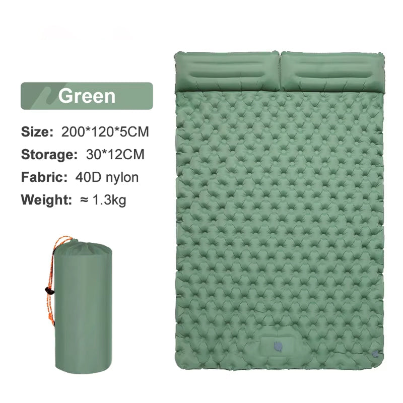 Matelas de camping gonflable pour deux personnes avec pompe intégrée, 180×130 cm, imperméable, en nylon TPU pour l’extérieur | Sulvida