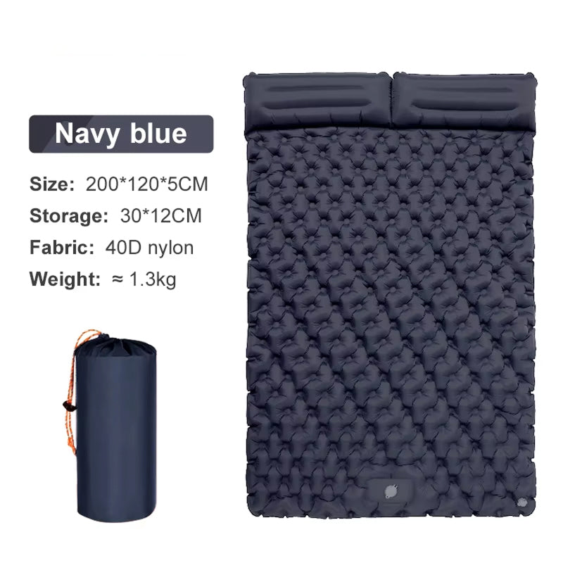 Matelas de camping gonflable pour 2 personnes avec pompe intégrée, imperméable en TPU et nylon, 200x130cm, camping en plein air | Sulvida
