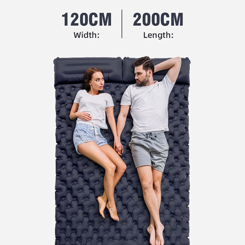 Matelas de camping gonflable pour 2 personnes avec pompe intégrée, imperméable en TPU et nylon, 200x130cm, camping en plein air | Sulvida