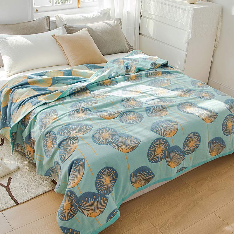 Omkeerbare Quilt met Paardenbloemenprint – 100% Biologisch Geweven Katoen – Zachte Katoenen Sprei voor Kingsize Bed – Veelzijdig Bedtextiel voor Alle Seizoenen | Sulvida