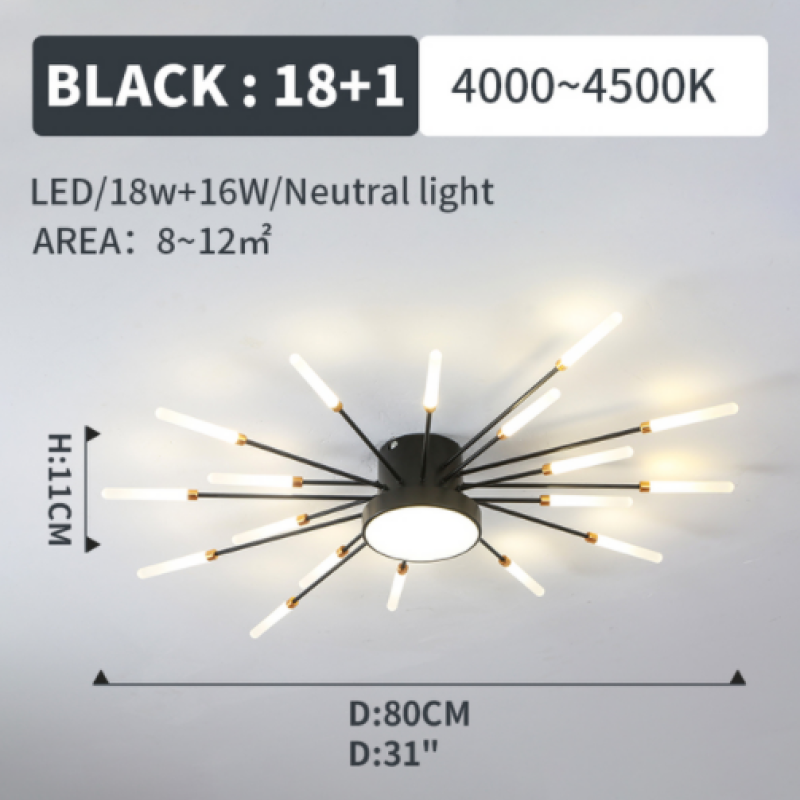 LED Plafondlamp Vuurwerk Metaal Acryl Zwart Goud Dimbaar Modern Design Woonkamer Slaapkamer Eetkamer Decoratief | Sulvida