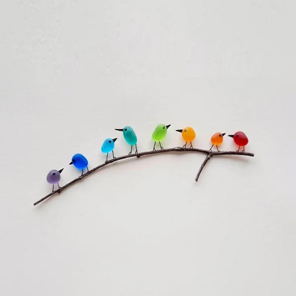 Vogels op Drijfhout Wanddecoratie Zeeglas Kunst Handgemaakt Woonaccessoire Kustdecor Rustieke Interieurdesign | Sulvida