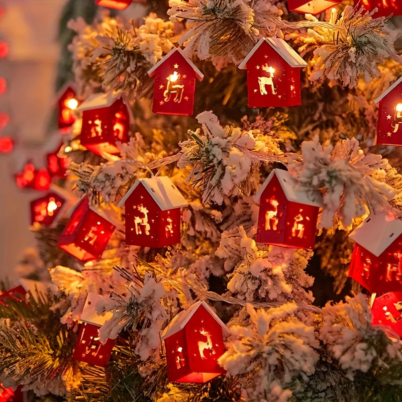 Houten Huisjes Lichtslinger Kerst met Warm LED Licht Sfeerverlichting Winterdecoratie Snoer 200 cm Kerstdecoratie | Sulvida