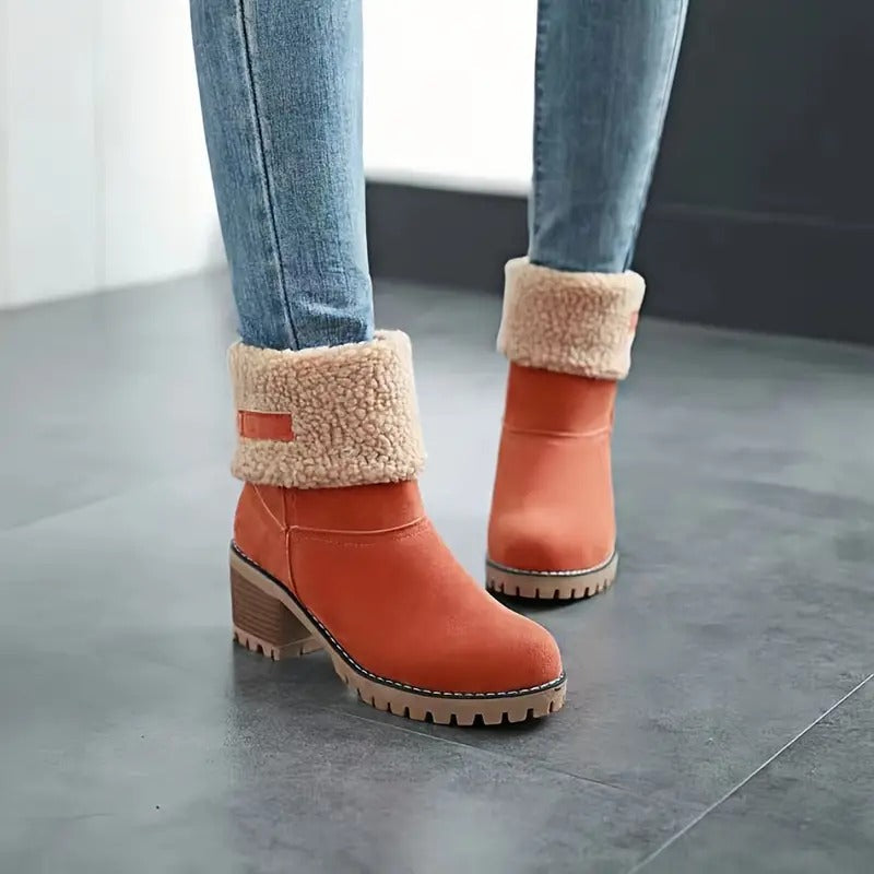 Dames enkellaarsjes met blokhak voor de winter zwart cognac groen grijs oranje rood kunstleder rubberen zool | Sulvida