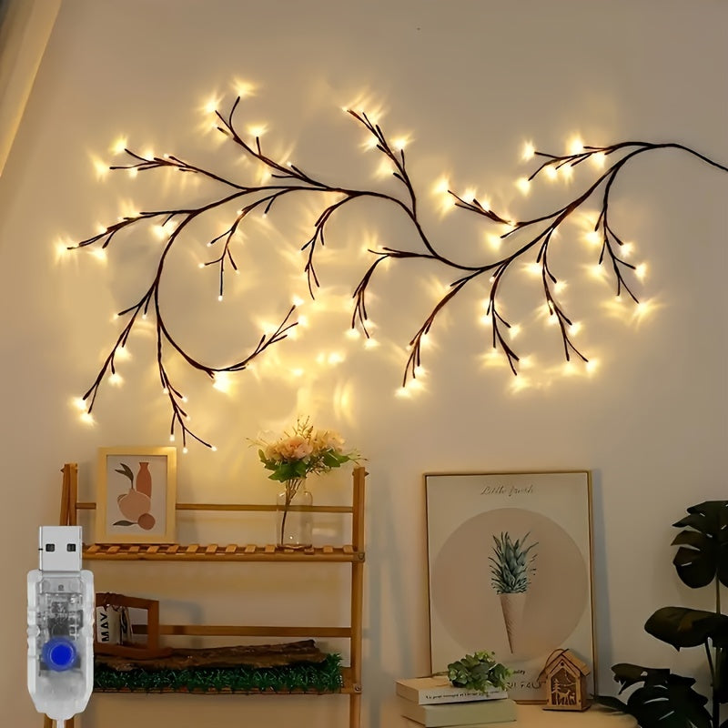 Decoratieve Wilgentak Wandverlichting USB 96 LED Warm Wit Sfeerlicht Natuurlijke Takken Muurdecoratie | Sulvida