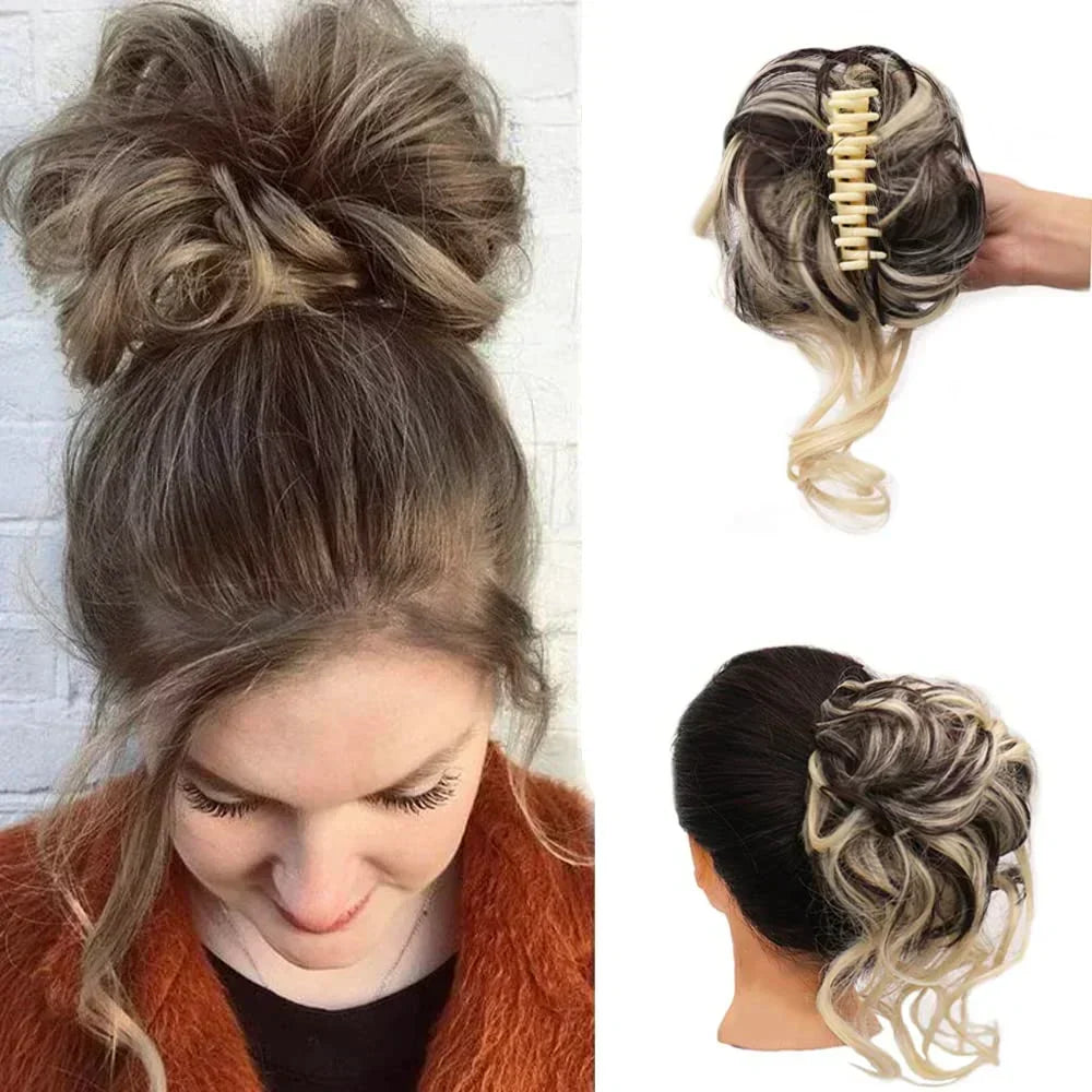 Clip-in haarknotje met krullen synthetisch haar volume elegante look vrouwelijk kapsel feesten werk dagelijks | Sulvida