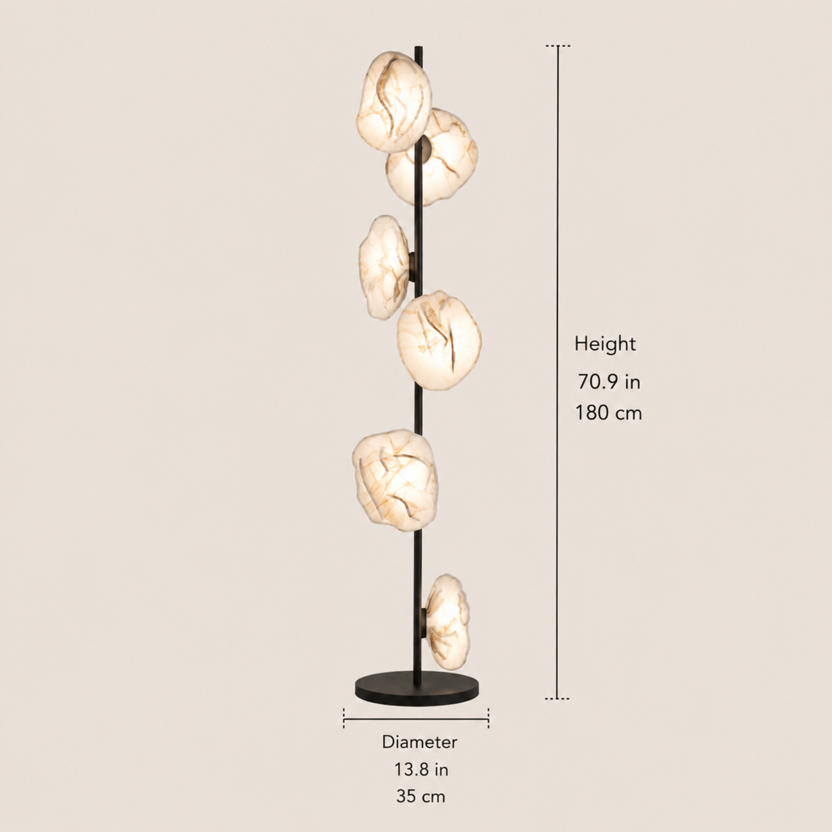 Glazen Vloerlamp Modern Design Goud Rookgrijs 6 Lampen LED Sculptuur Woonkamer Sfeervol Staande Lamp | Sulvida