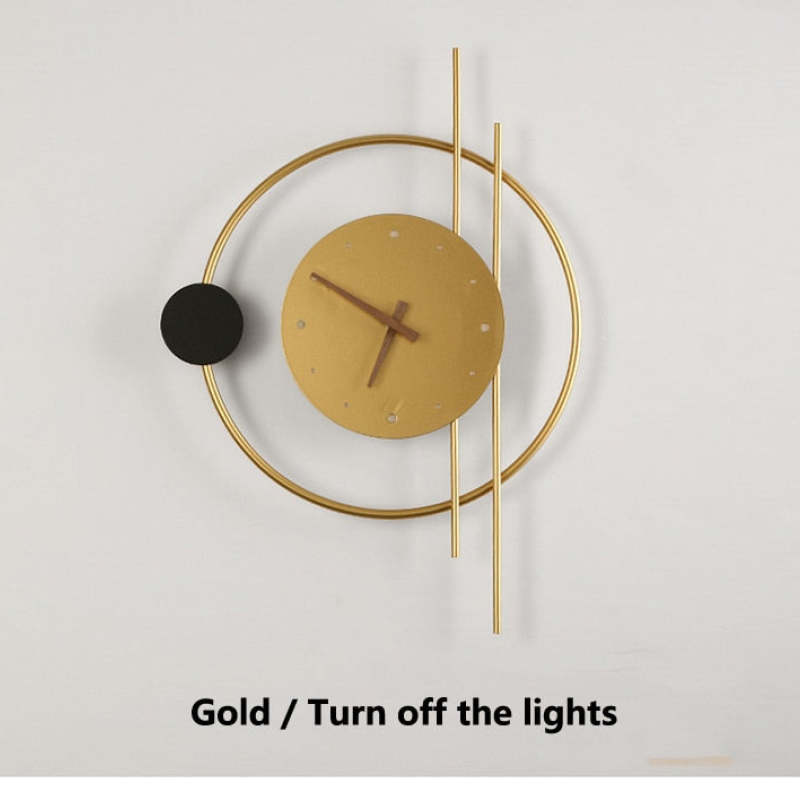 LED Wandlamp met Klok Zwart Goud Metaal Acryl Woonkamer Gang Studeerkamer Trap Modern Design Verlichting | Sulvida