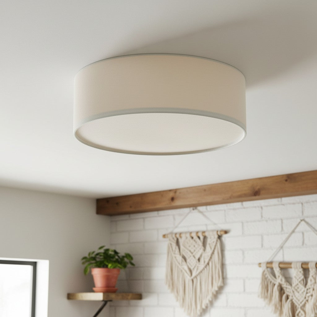 Plafondlamp Linnen Trommel Natuurlijk Textiel Warm Dimbaar Licht Stijlvol Design Slaapkamer Woonkamer Eetkamer | Sulvida