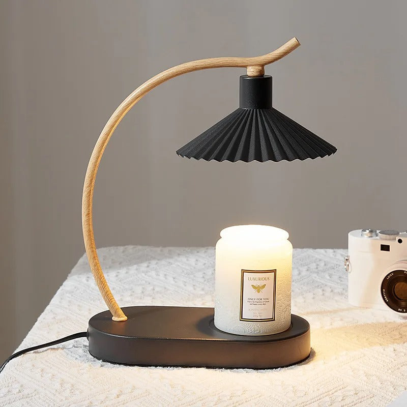 Kaarsenwarmer Lamp met Plissé Kap Metaal Hout 21×31 cm Nordic Warm Licht Sfeervol Interieur Decoratie | Sulvida