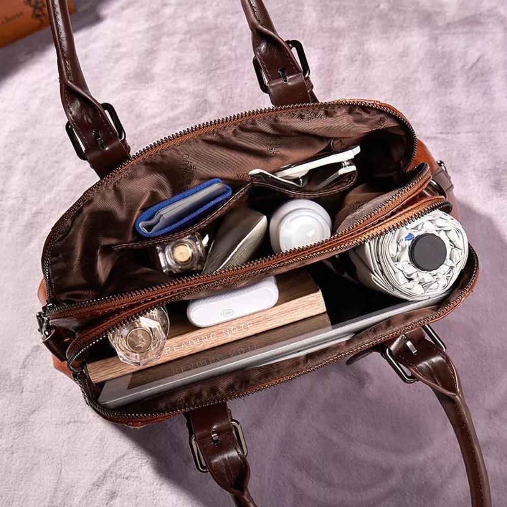 Luxe Leren Schoudertas Dames Bruin Zwart Groen Rood Elegante Handtas Magnetische Sluiting Verstelbaar | Sulvida