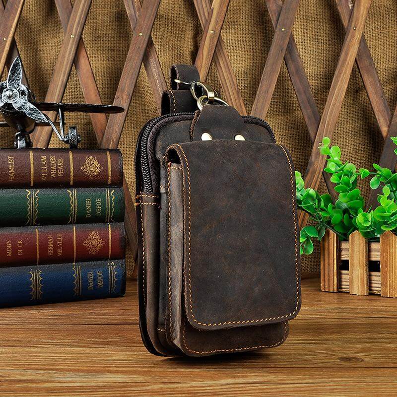 Heuptas Heren Leer Vintage Bruin Zwart Compacte Reistas Handsfree Draagcomfort Duurzaam Vakken Magneet | Sulvida