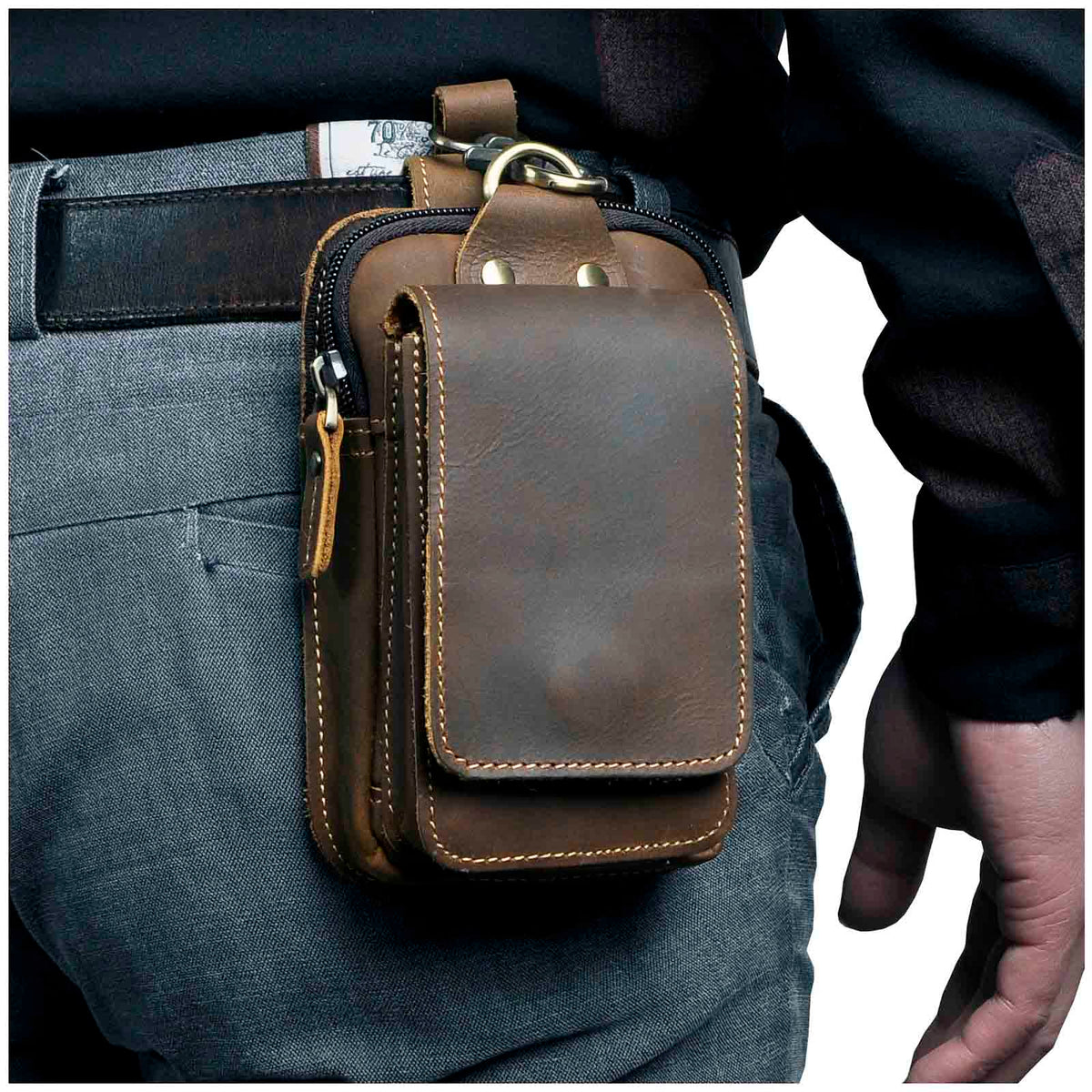 Heuptas Heren Leer Vintage Bruin Zwart Compacte Reistas Handsfree Draagcomfort Duurzaam Vakken Magneet | Sulvida