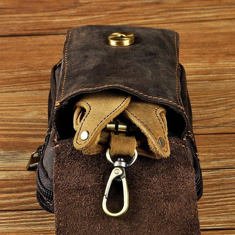 Heuptas Heren Leer Vintage Bruin Zwart Compacte Reistas Handsfree Draagcomfort Duurzaam Vakken Magneet | Sulvida