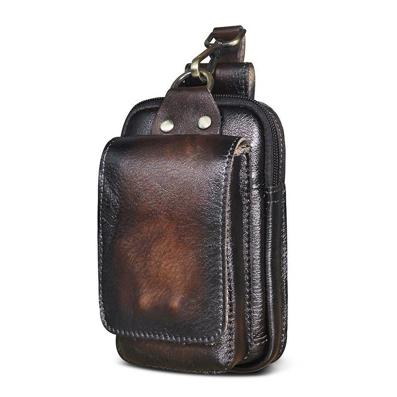 Heuptas Heren Leer Vintage Bruin Zwart Compacte Reistas Handsfree Draagcomfort Duurzaam Vakken Magneet | Sulvida