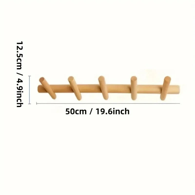 Wandkapstok Massief Eiken met 4 of 5 Haken Scandinavisch Design Minimalistisch Hal Entree Opbergen Wonen | Sulvida