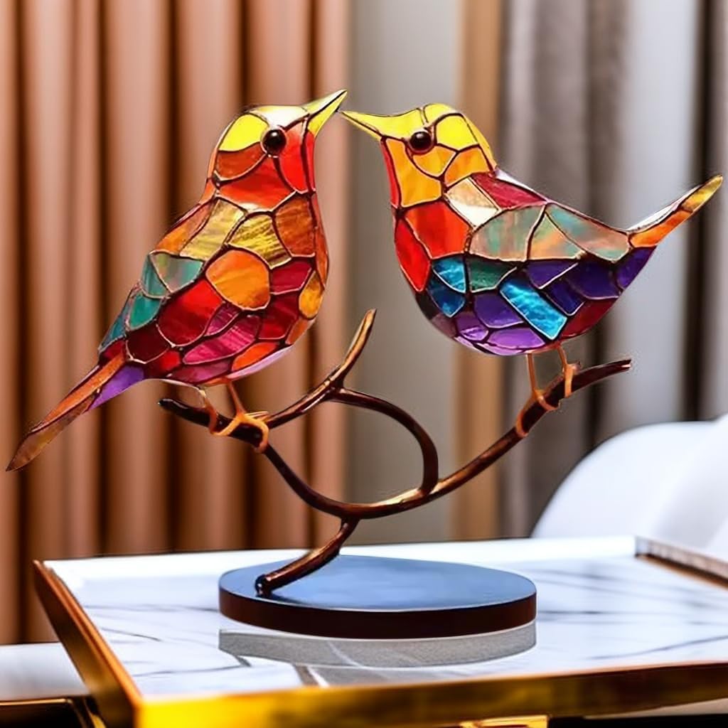 Decoratieve Vogelbeeldje Tafelornament Gekleurde Glazen Vogelsculptuur Woonkamer Decoratie Interieur | Sulvida