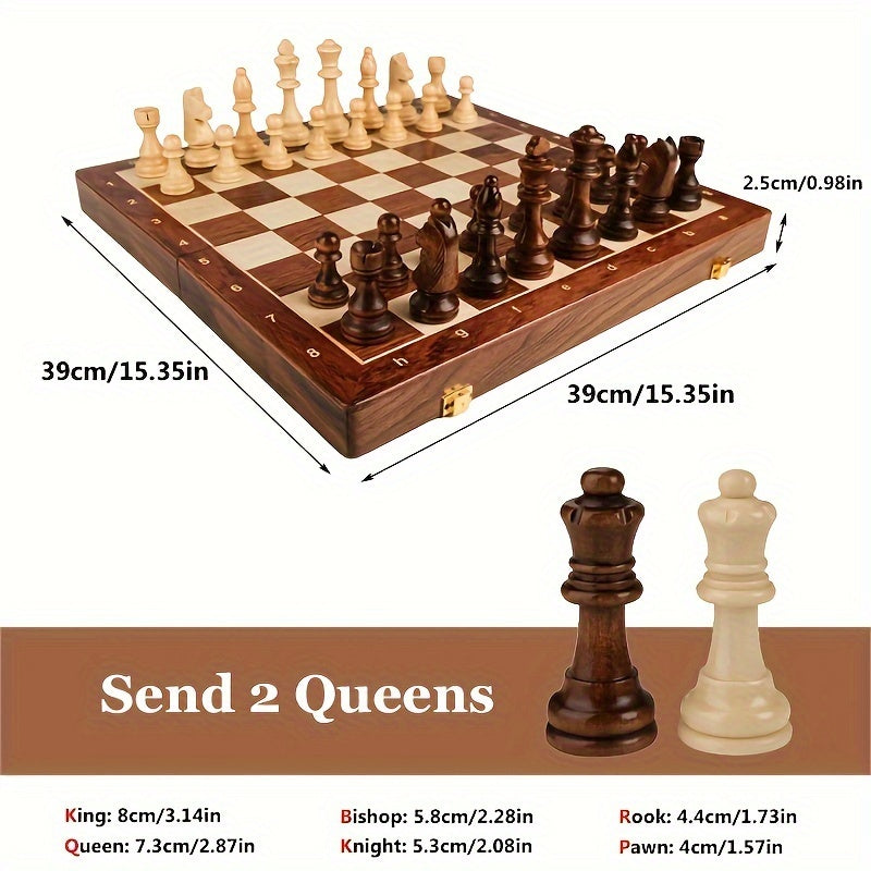 Schaakspel Edelhout met 34 Stukken Klassiek Bordspel voor Thuis Strategiespel Schaakbord Hout Tafelspel | Sulvida