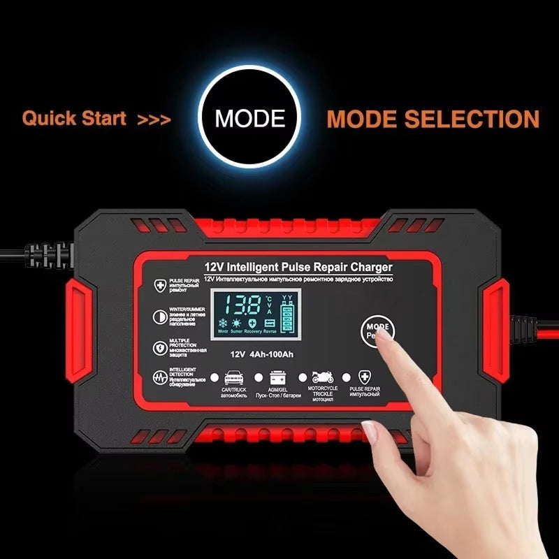Chargeur de batterie intelligent 12V 6A avec réparation par impulsions et écran LCD pour voiture, bateau à moteur, moto et camping-car | Sulvida