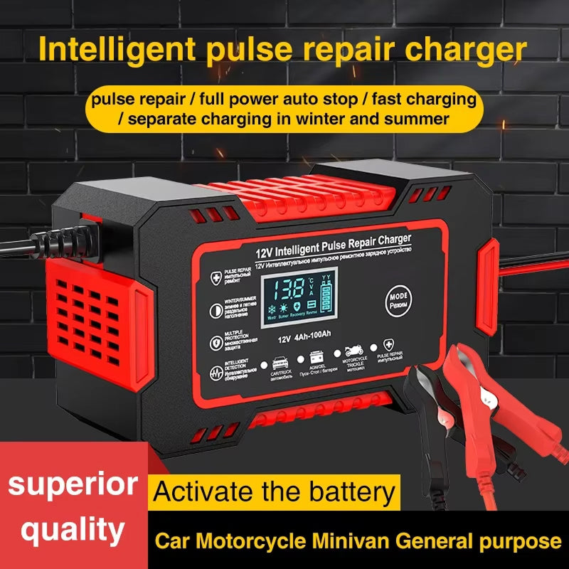 Chargeur de batterie intelligent 12V 6A avec réparation par impulsions et écran LCD pour voiture, bateau à moteur, moto et camping-car | Sulvida