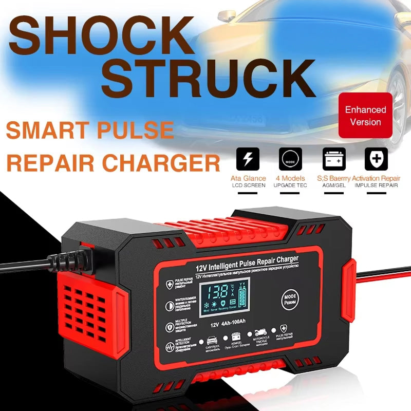Chargeur intelligent de batterie de voiture avec réparation par impulsions et mode hiver, chargeur 12V avec microprocesseur | Sulvida