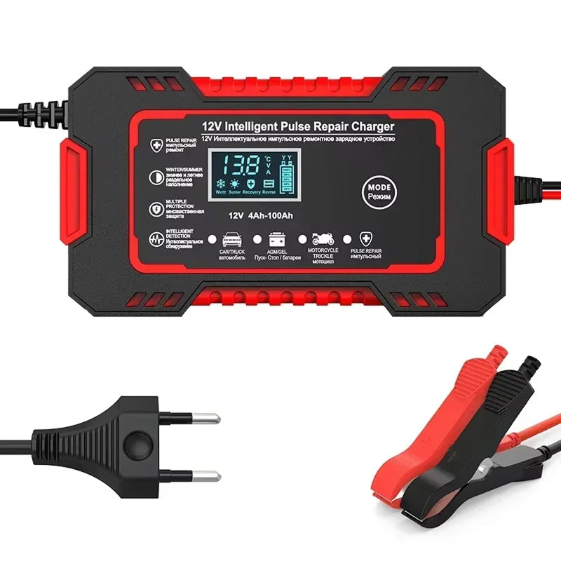 Chargeur de batterie intelligent 12V 6A avec réparation par impulsions et écran LCD pour voiture, bateau à moteur, moto et camping-car | Sulvida