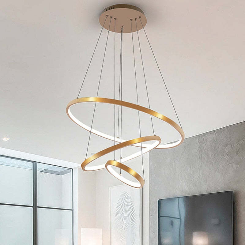LED Hanglamp Drie Ringen Modern Metaal Verstelbaar Zwart Wit Goud Design Woonkamer Eetkamer Slaapkamer | Sulvida