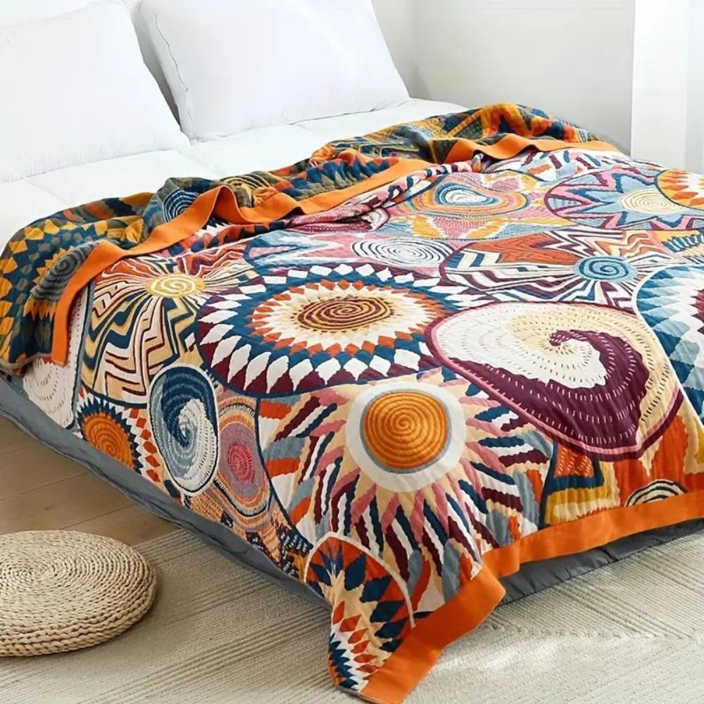 Katoenen Woonplaid Sunburst Patroon 150x200 Zacht Ademend Lichtgewicht Deken Alle Seizoenen Bank Bed | Sulvida