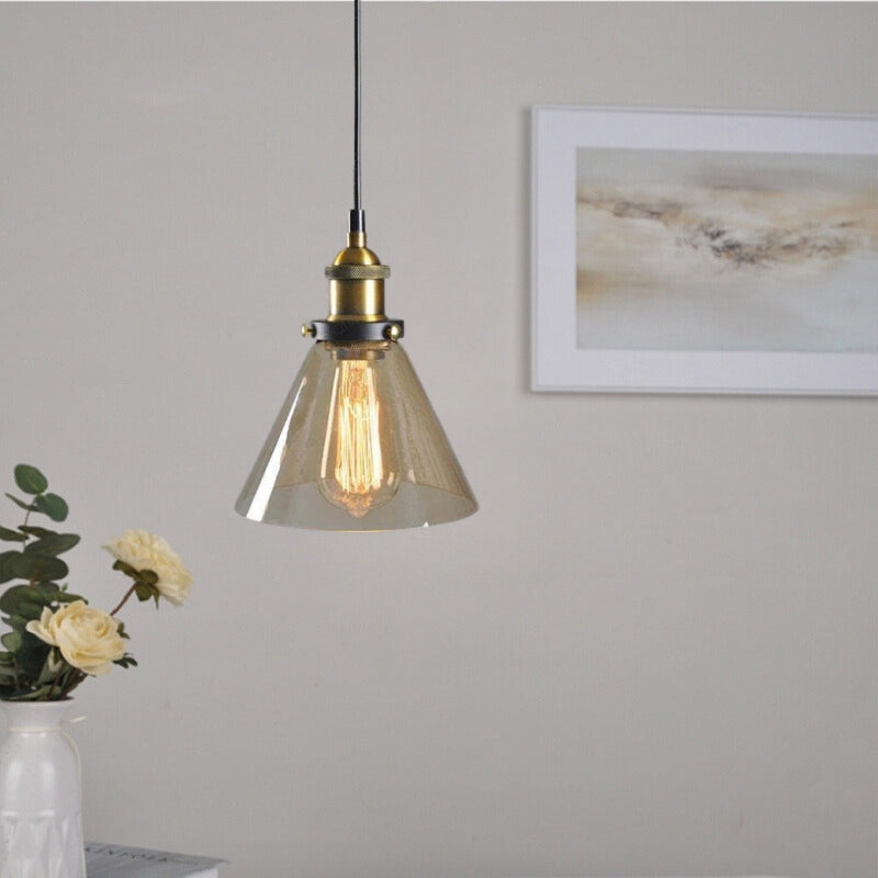 Industriële Glazen Hanglamp Metaal E27 Fitting Clear Amber Smoke Grey Verstelbaar Snoer Eetkamer Woonkamer | Sulvida