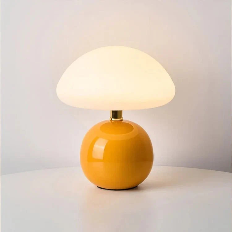 Paddenstoellamp crème met LED-verlichting 3-kleuren instelbaar keramiek en PVC 20 × 22 cm retro Bauhaus | Sulvida