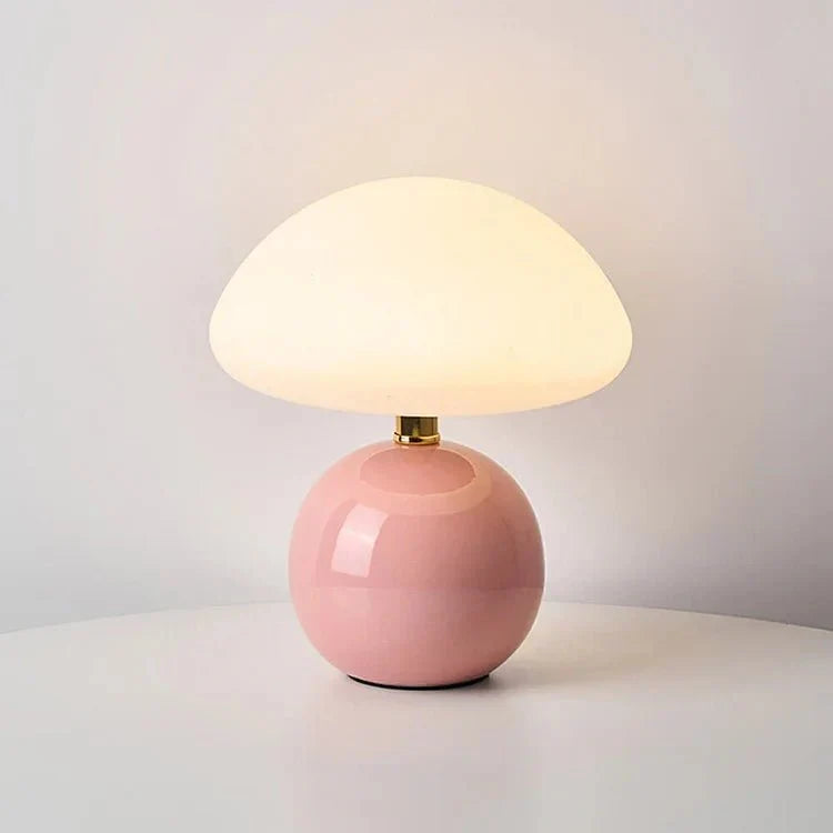 Paddenstoellamp crème met LED-verlichting 3-kleuren instelbaar keramiek en PVC 20 × 22 cm retro Bauhaus | Sulvida