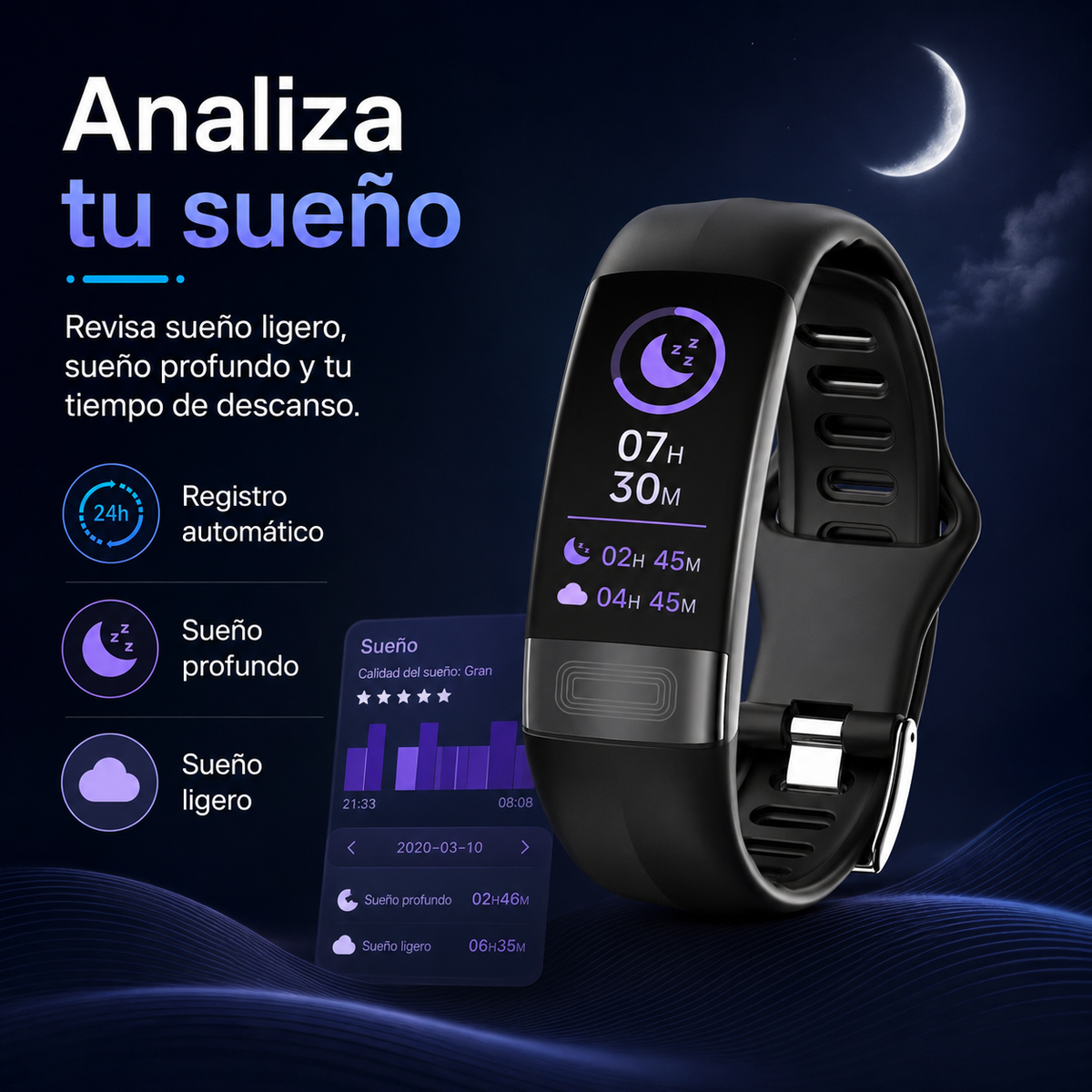 Gezondheidsmonitor Polsband met ECG en Hartslagmeting Bloeddruk SpO2 Slaapanalyse Waterdicht Fitness Tracker | Sulvida