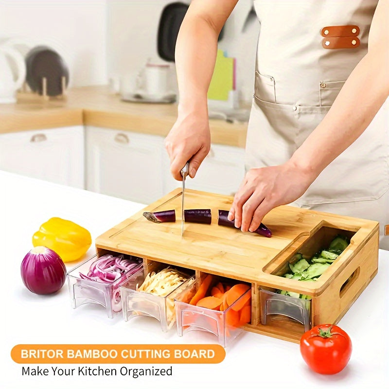 Bamboe Snijplank met Opvangbakjes en Raaspmessen Keuken Prep Station Multifunctioneel Organizer Kookstation | Sulvida