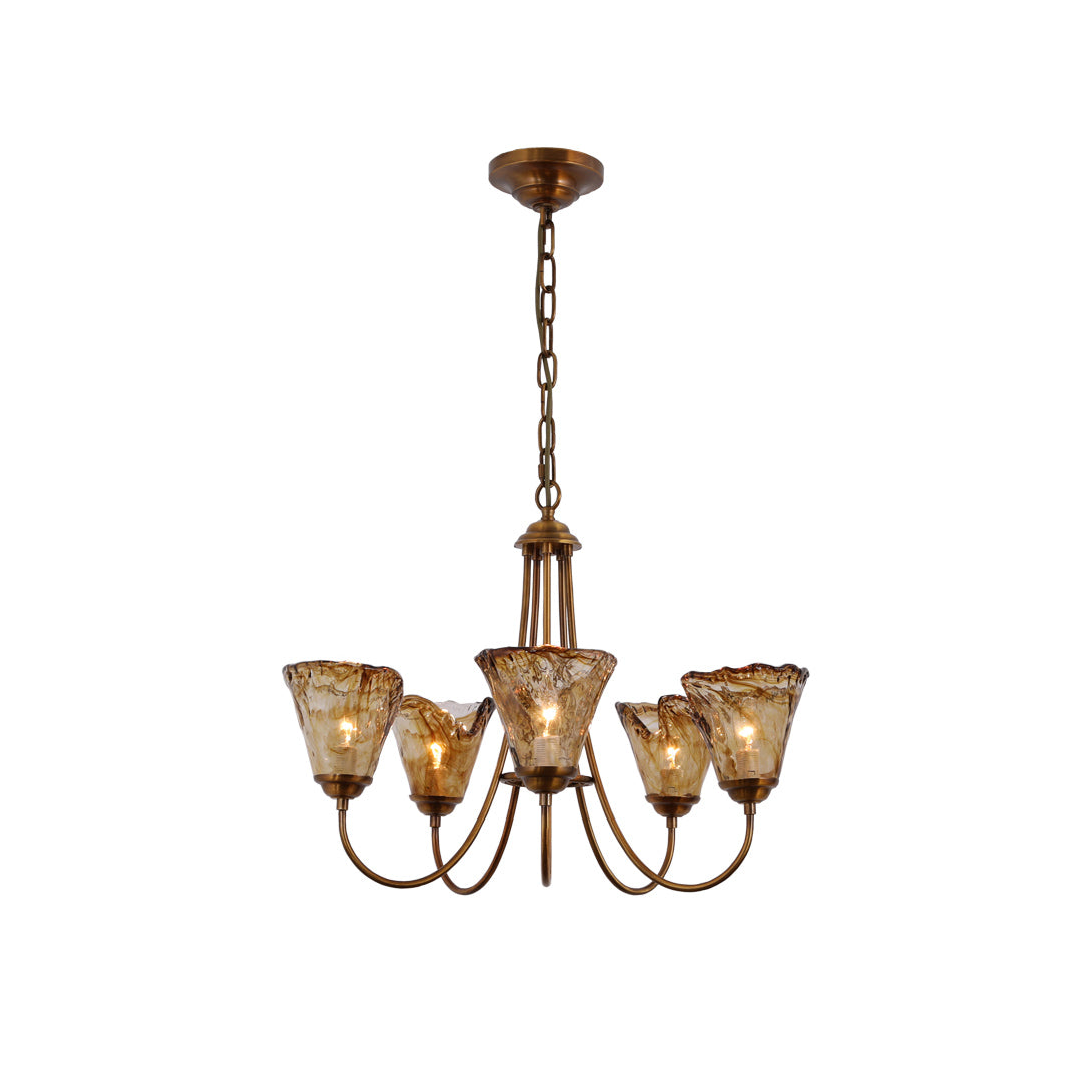 Kroonluchter Amber Glas met Messing Armatuur Eetkamer Woonkamer Hanglamp Verstelbaar E14 Fitting Sfeerlicht | Sulvida