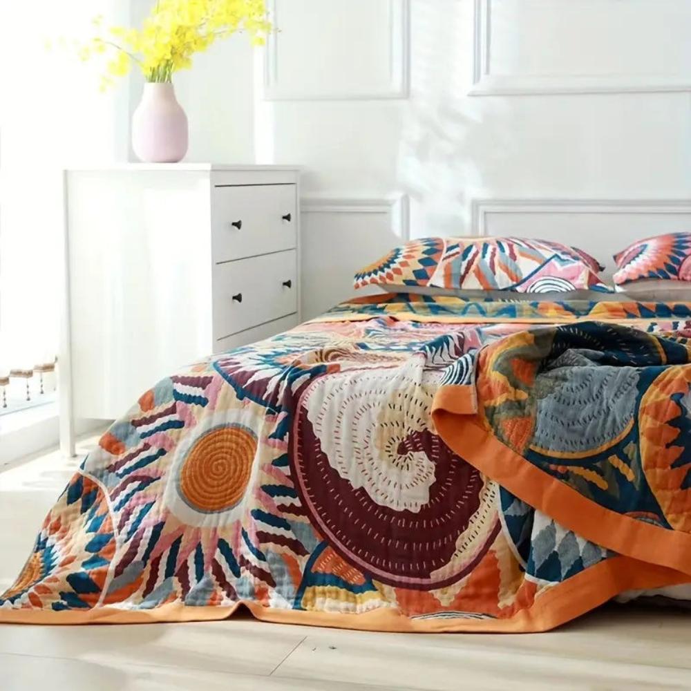 Katoenen Woonplaid Sunburst Patroon 150x200 Zacht Ademend Lichtgewicht Deken Alle Seizoenen Bank Bed | Sulvida